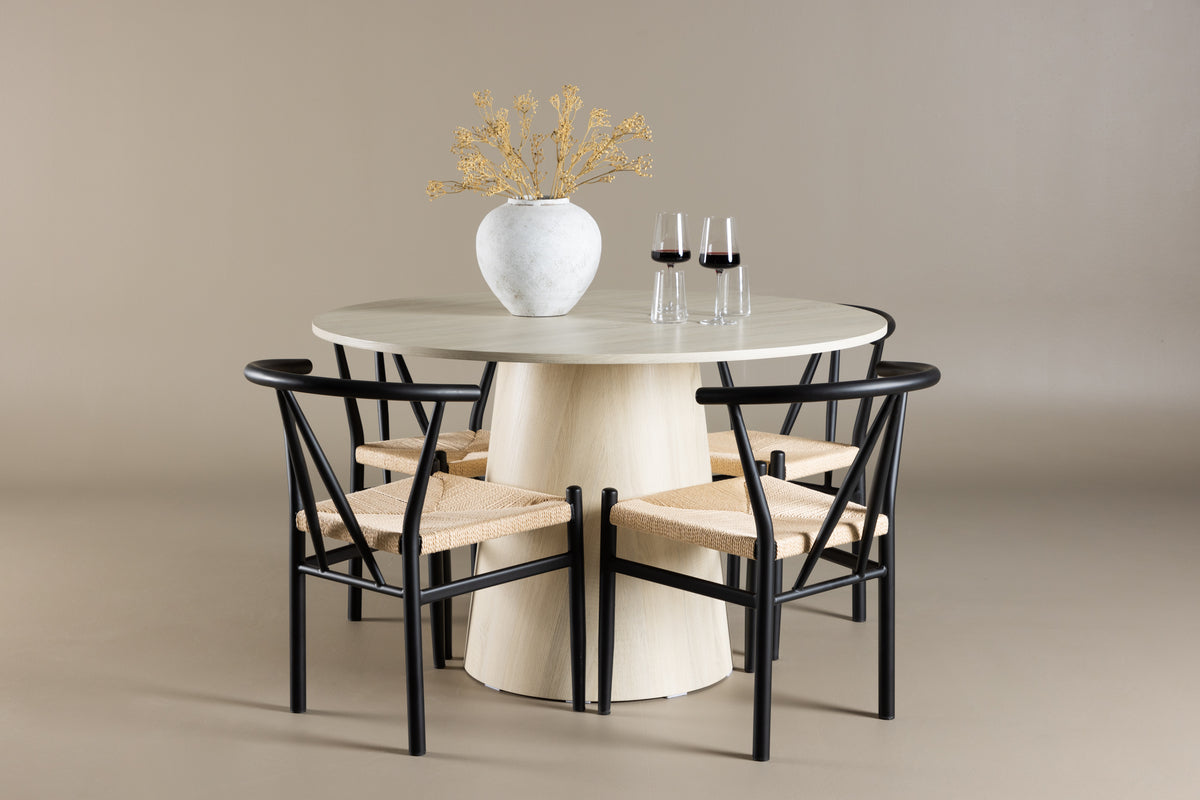 Venture Design Alfons & Lanzo Matstolar Svart + Runda Matbord ⌀120 Vitputsad