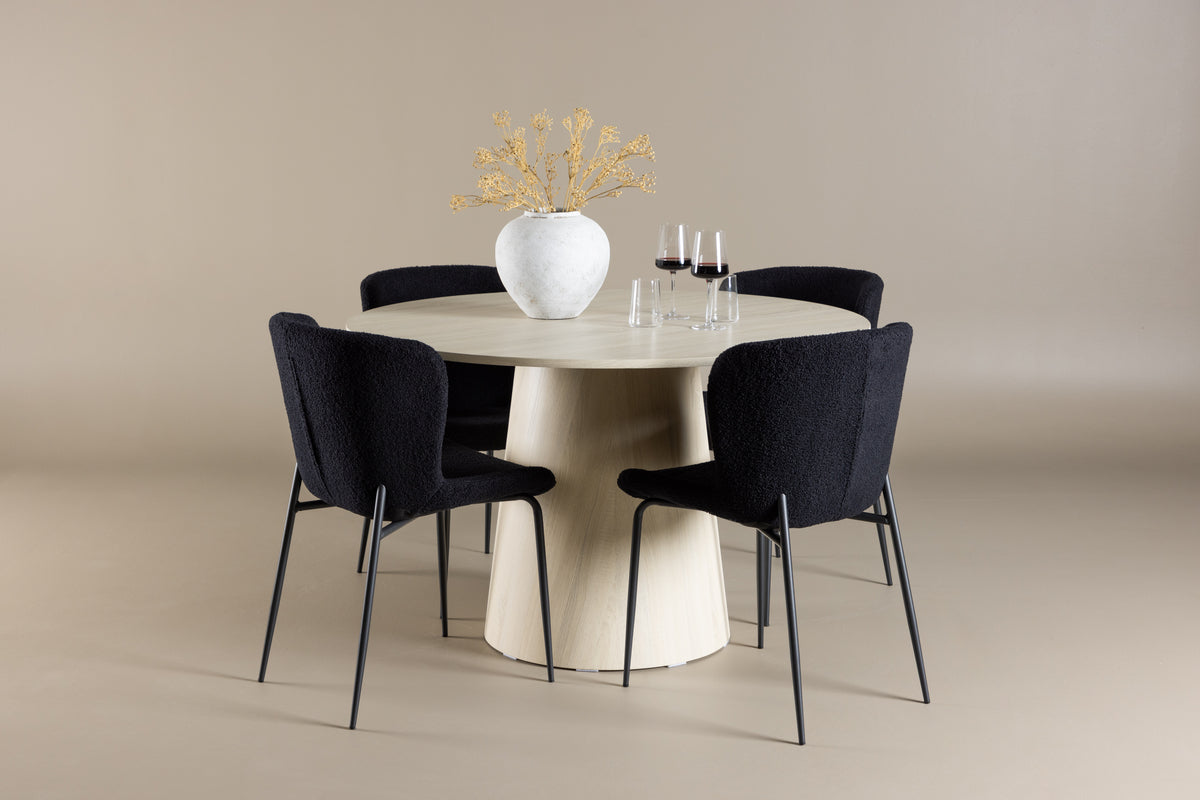 Venture Design Lanzo & Modesto Runda Matbord ⌀120 Vitputsad + Matstolar 2-pack Svart