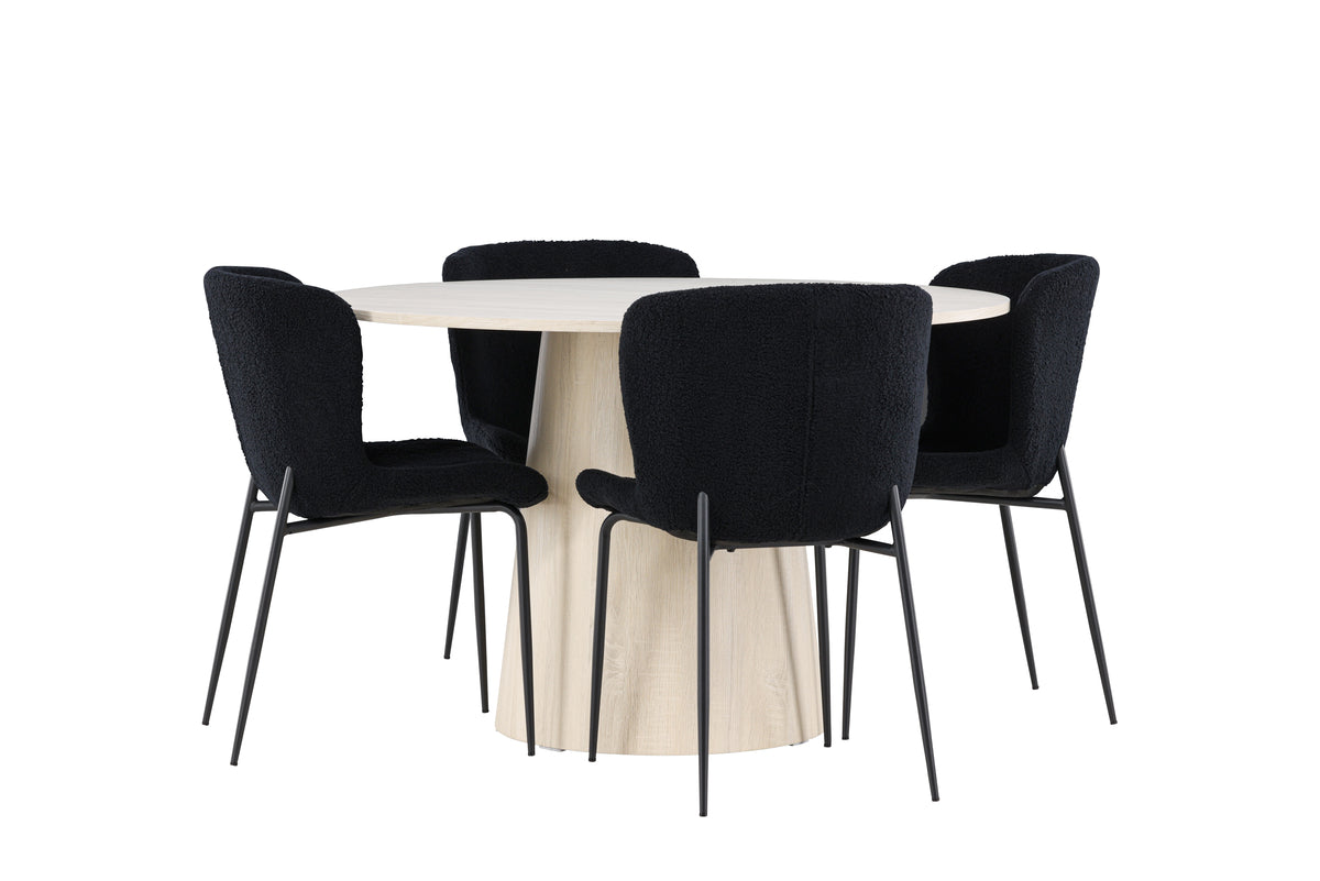 Venture Design Lanzo & Modesto Runda Matbord ⌀120 Vitputsad + Matstolar 2-pack Svart
