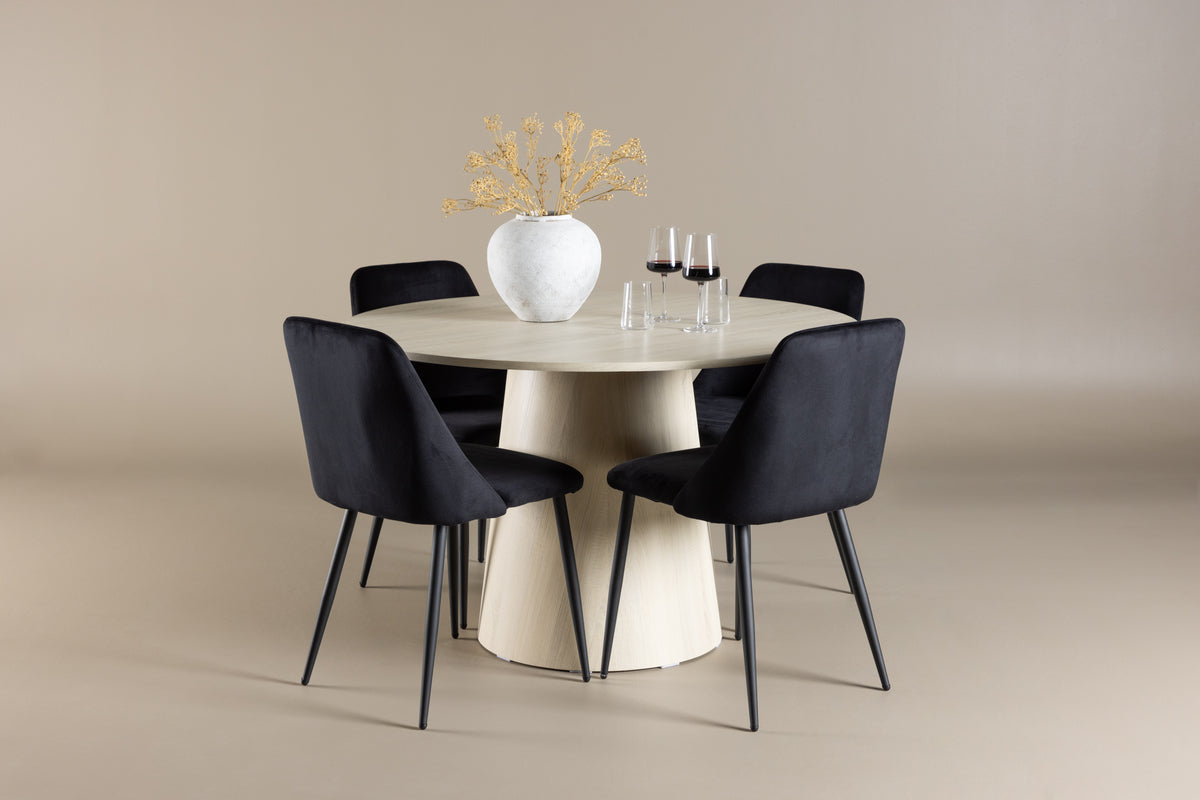 Venture Design Night & Lanzo Matstolar 2-pack Svart + Runda Matbord ⌀120 Vitputsad