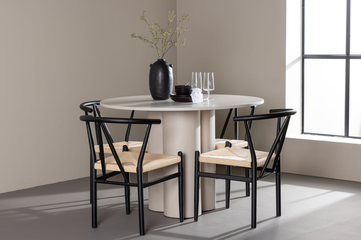 Venture Design Alfons & Olivia Matstolar Svart + Runda Matbord ⌀110 Beige
