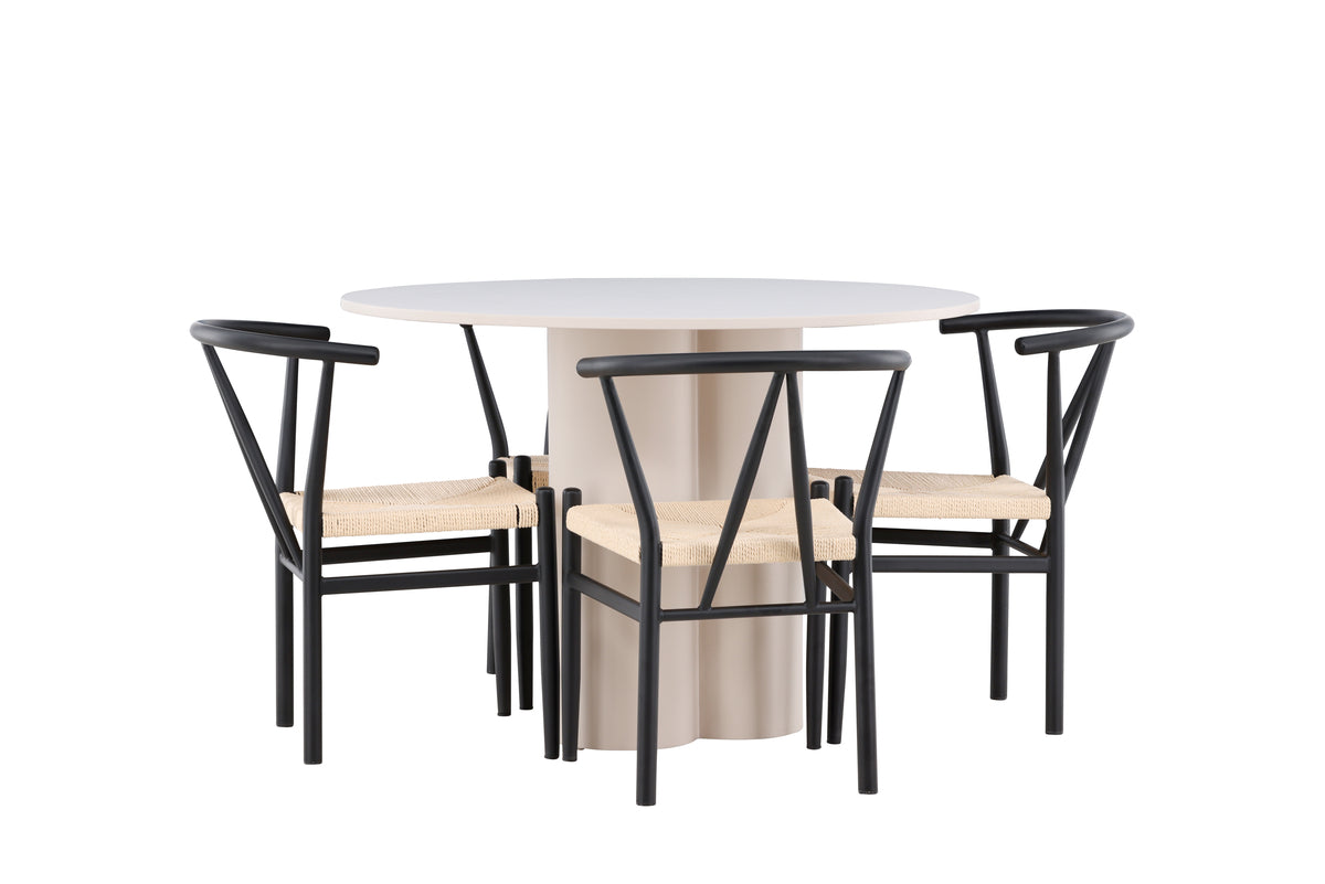 Venture Design Alfons & Olivia Matstolar Svart + Runda Matbord ⌀110 Beige