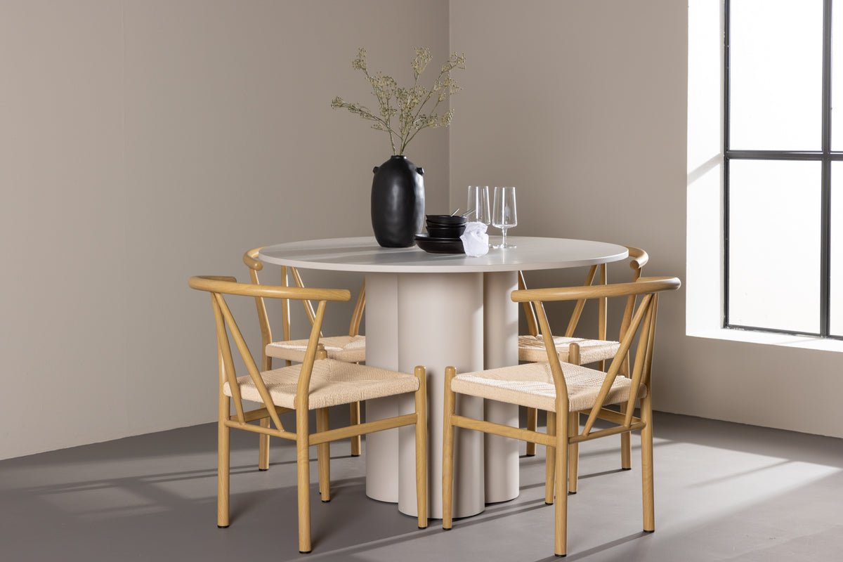 Venture Design Alfons & Olivia Matstolar Beige + Runda Matbord ⌀110 Beige