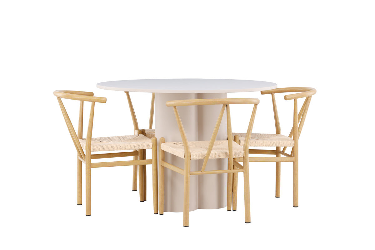 Venture Design Alfons & Olivia Matstolar Beige + Runda Matbord ⌀110 Beige