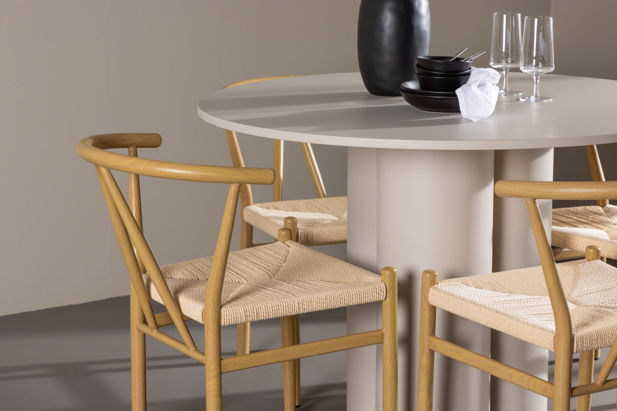 Venture Design Alfons & Olivia Matstolar Beige + Runda Matbord ⌀110 Beige