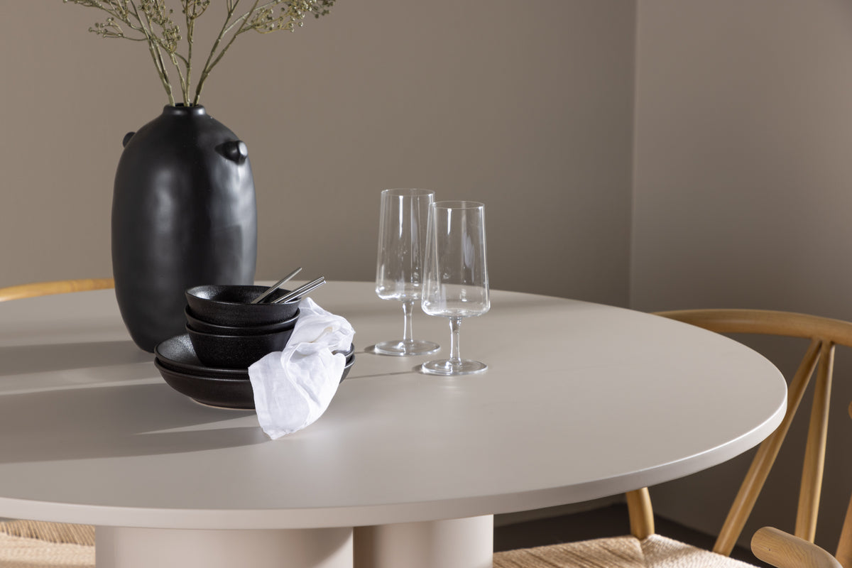 Venture Design Alfons & Olivia Matstolar Beige + Runda Matbord ⌀110 Beige
