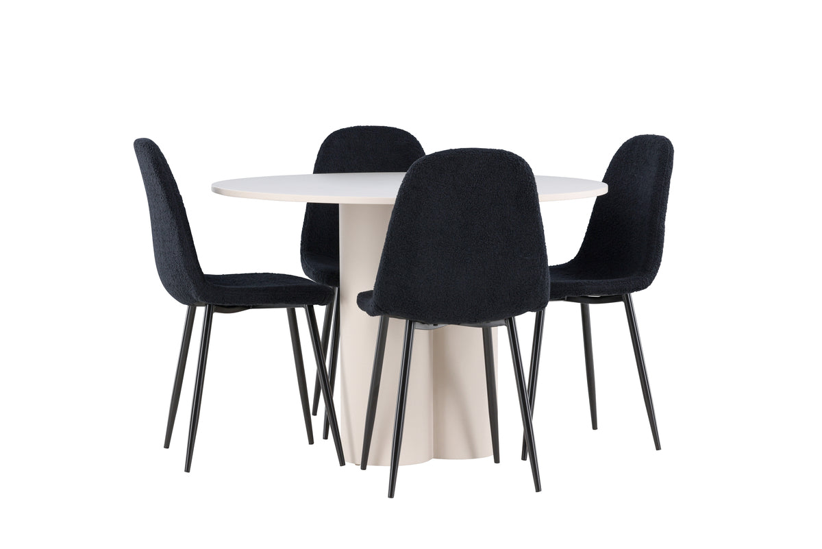 Venture Design Polar & Olivia Matstolar 2-pack Svart + Runda Matbord ⌀110 Beige