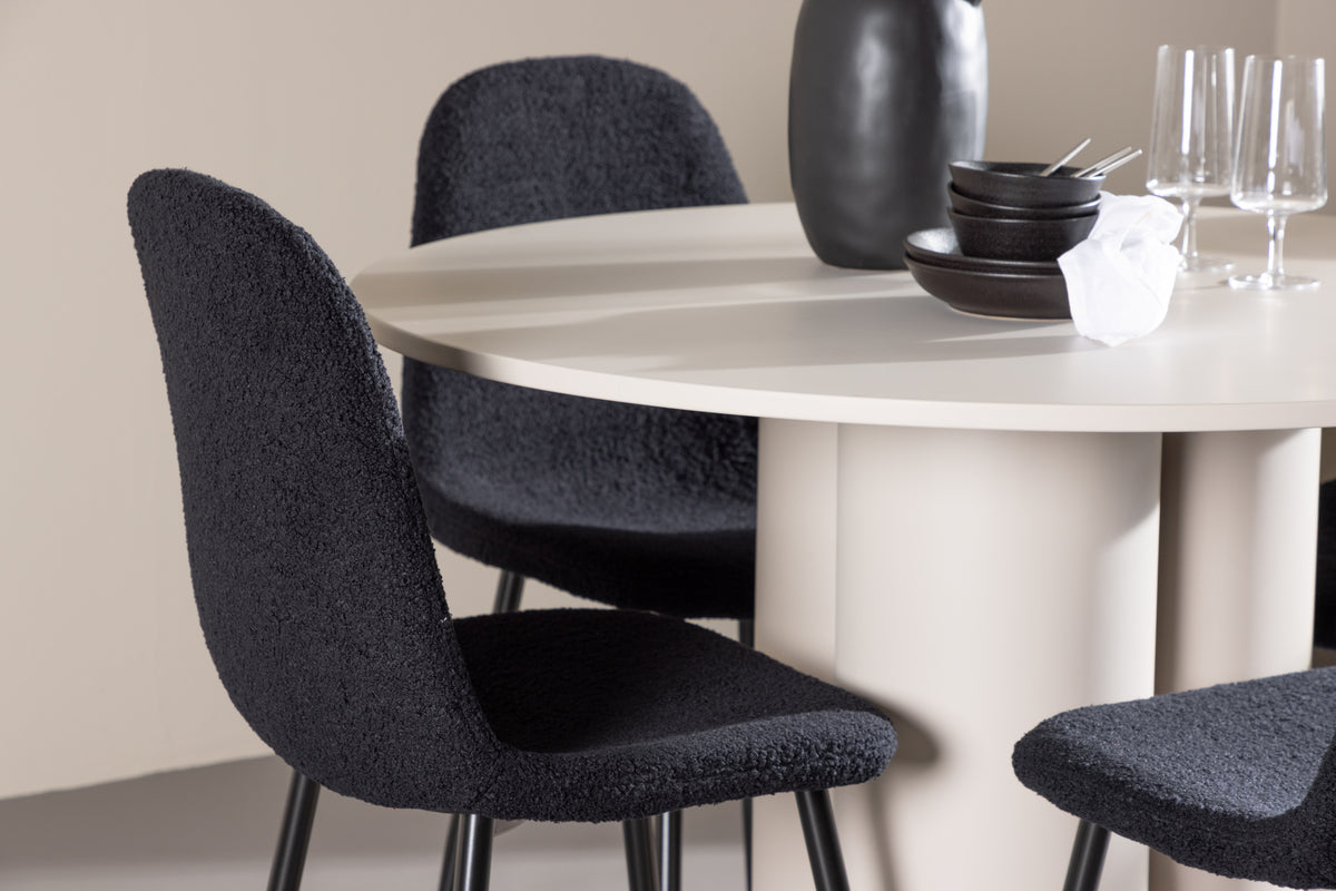 Venture Design Polar & Olivia Matstolar 2-pack Svart + Runda Matbord ⌀110 Beige
