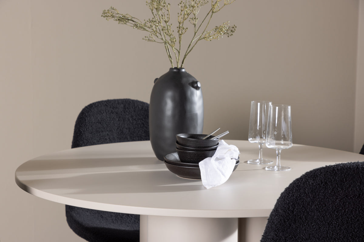 Venture Design Polar & Olivia Matstolar 2-pack Svart + Runda Matbord ⌀110 Beige