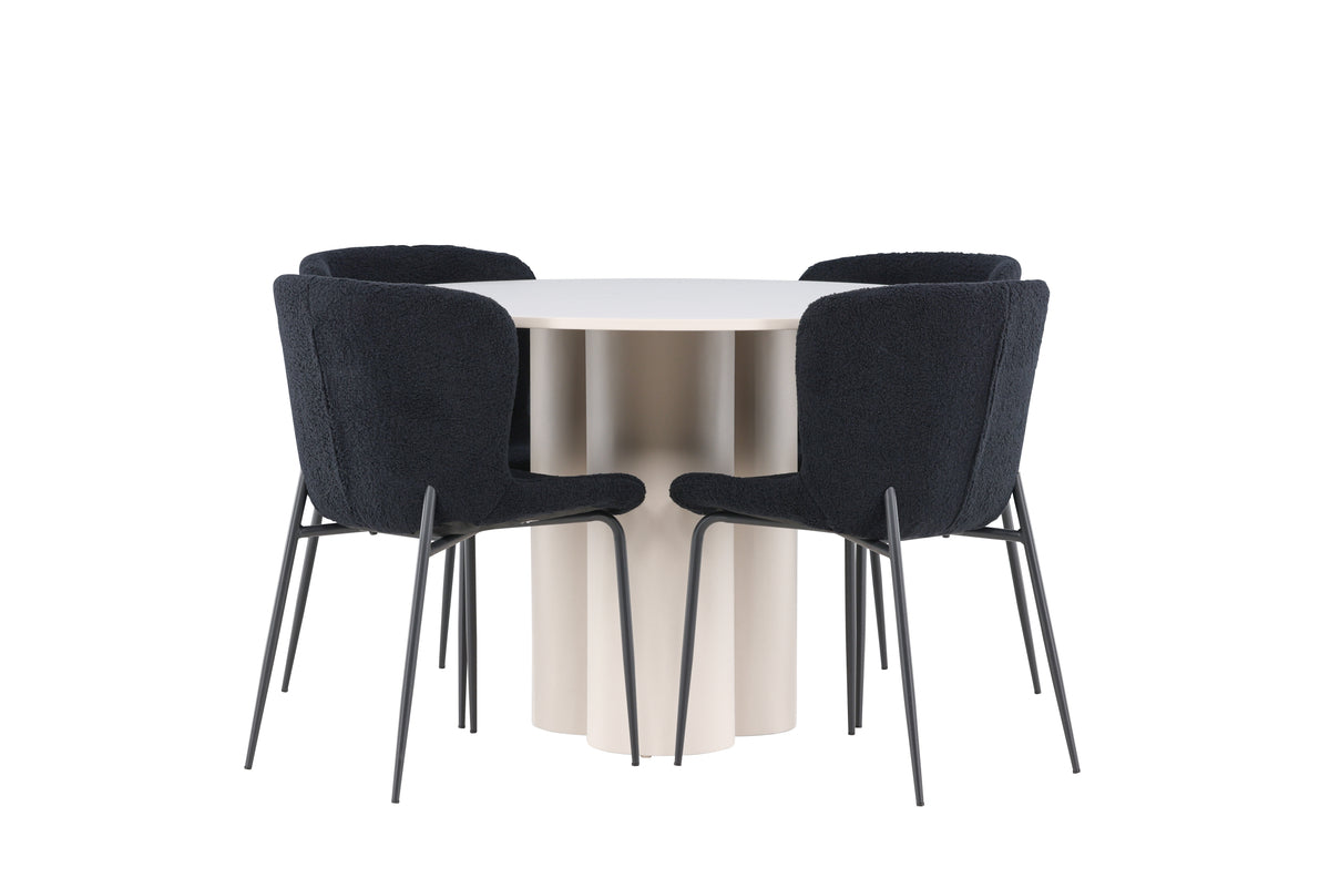 Venture Design Modesto & Olivia Matstolar 2-pack Svart + Runda Matbord ⌀110 Beige