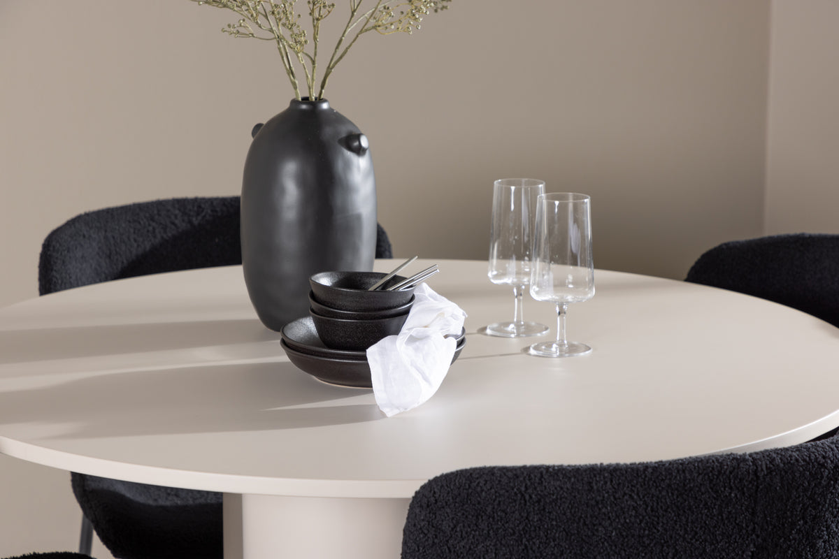 Venture Design Modesto & Olivia Matstolar 2-pack Svart + Runda Matbord ⌀110 Beige