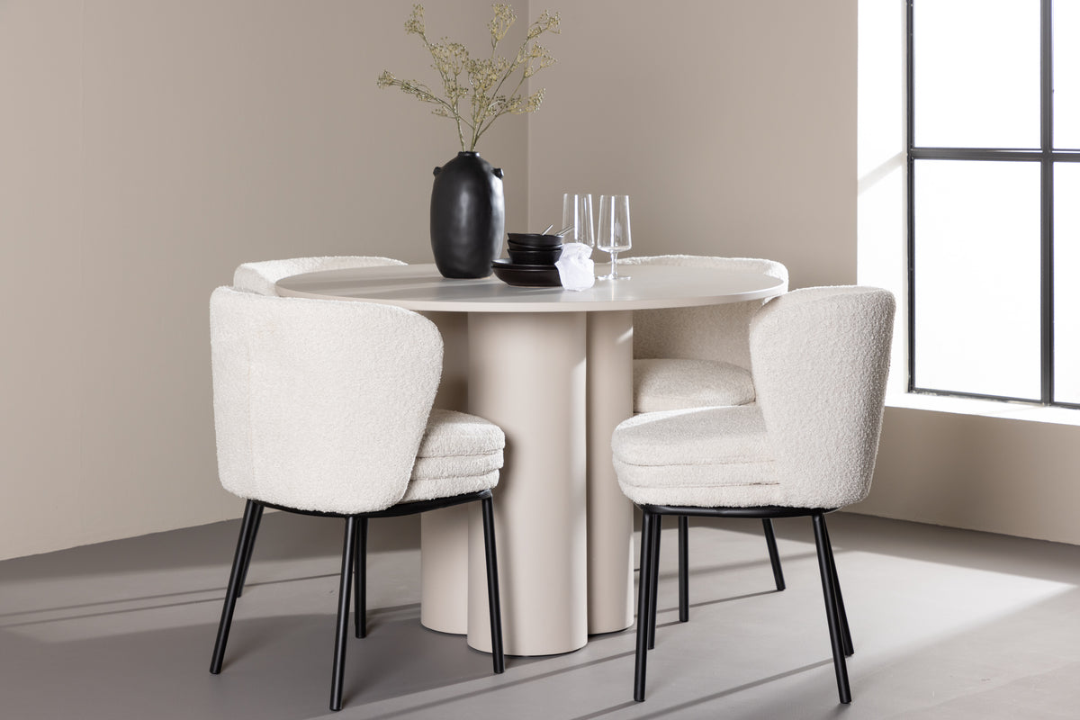 Venture Design Agnes & Olivia Matstolar 2-pack Vit + Runda Matbord ⌀110 Beige