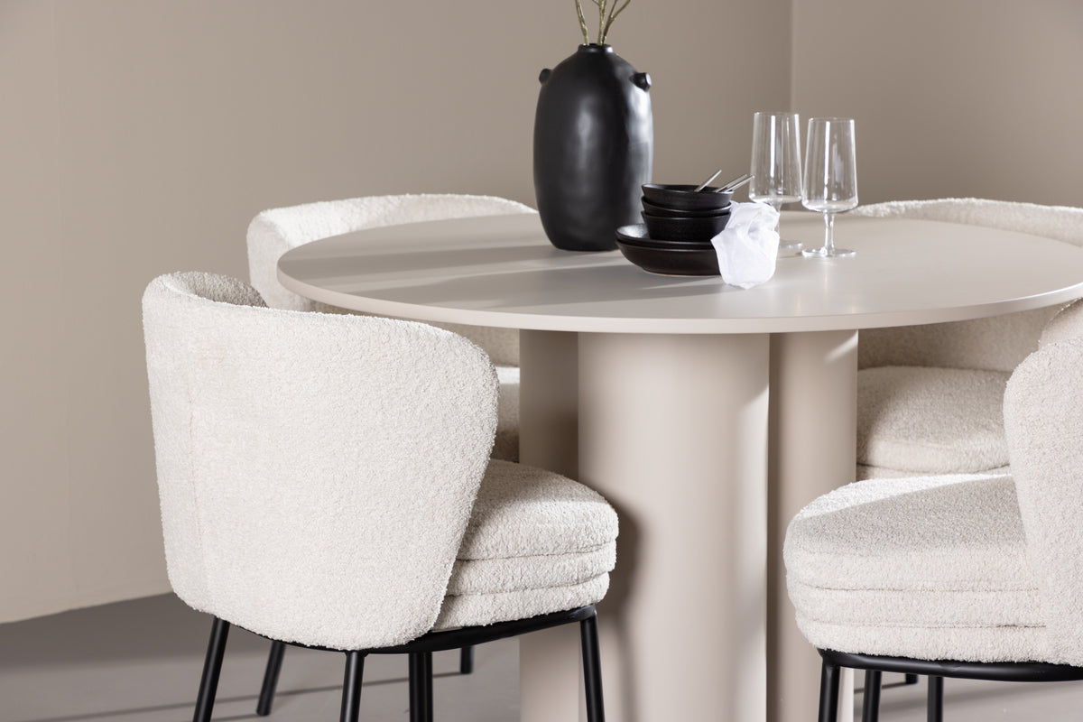 Venture Design Agnes & Olivia Matstolar 2-pack Vit + Runda Matbord ⌀110 Beige