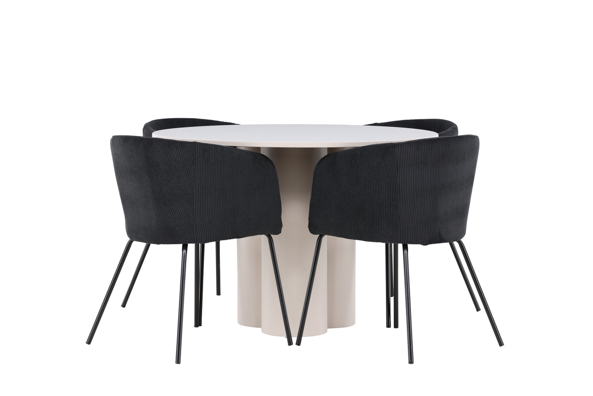 Venture Design Berit & Olivia Matstolar Svart + Runda Matbord ⌀110 Beige