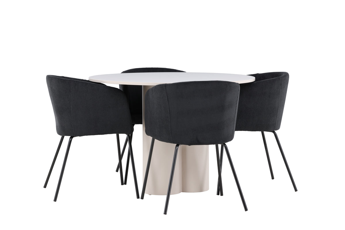 Venture Design Berit & Olivia Matstolar Svart + Runda Matbord ⌀110 Beige