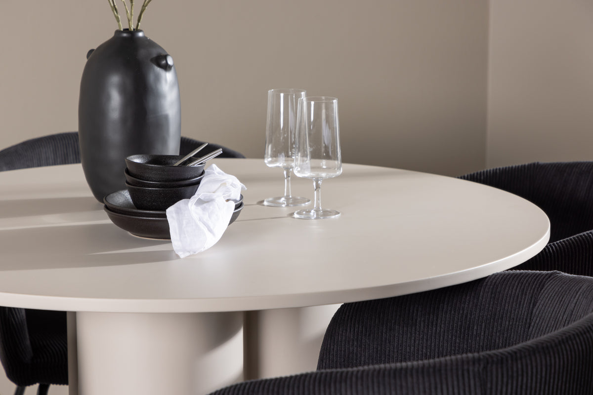 Venture Design Berit & Olivia Matstolar Svart + Runda Matbord ⌀110 Beige