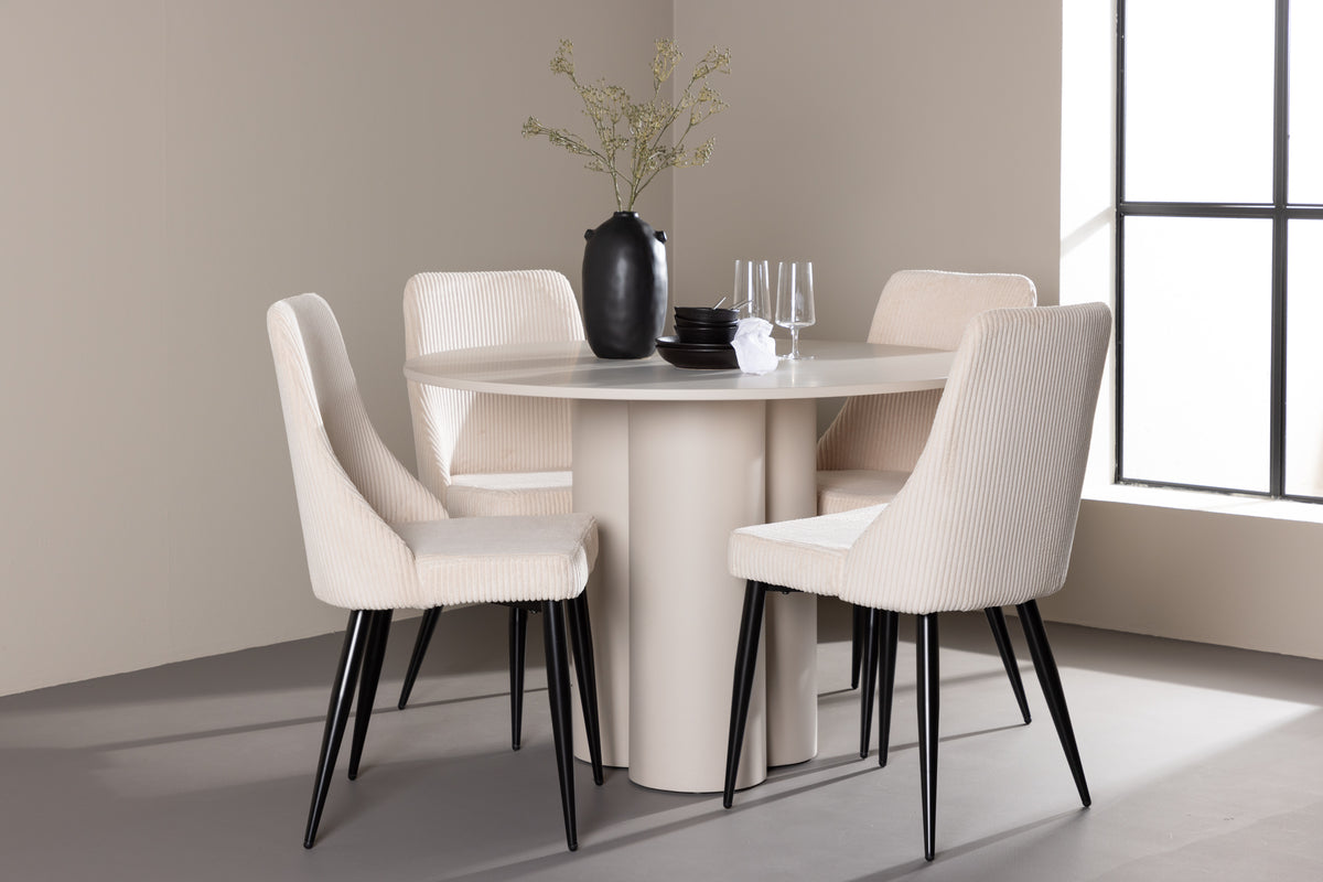 Venture Design Leone & Olivia Matstolar 2-pack Beige + Runda Matbord ⌀110 Beige