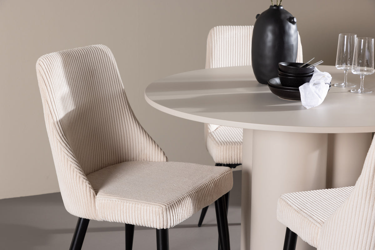 Venture Design Leone & Olivia Matstolar 2-pack Beige + Runda Matbord ⌀110 Beige
