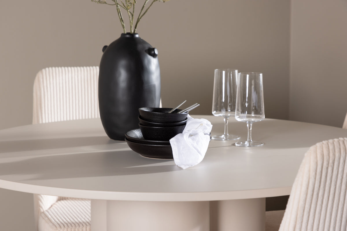 Venture Design Leone & Olivia Matstolar 2-pack Beige + Runda Matbord ⌀110 Beige