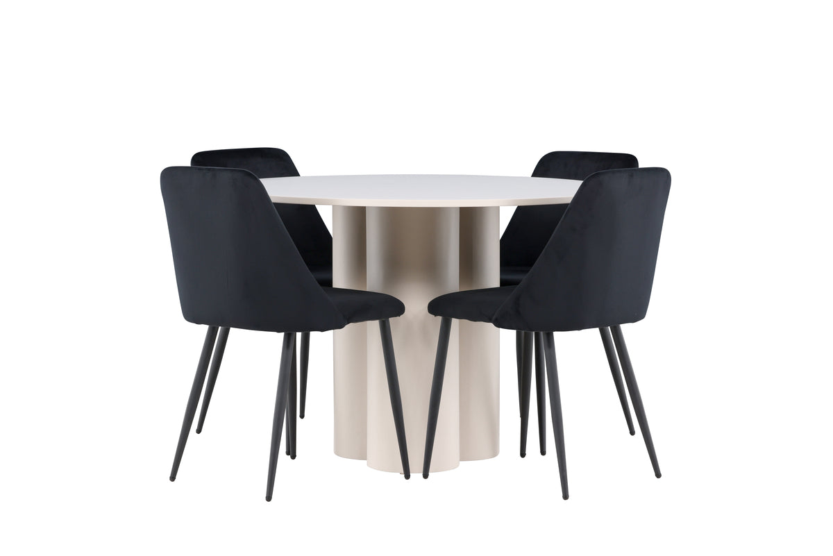 Venture Design Night & Olivia Matstolar 2-pack Svart + Runda Matbord ⌀110 Beige