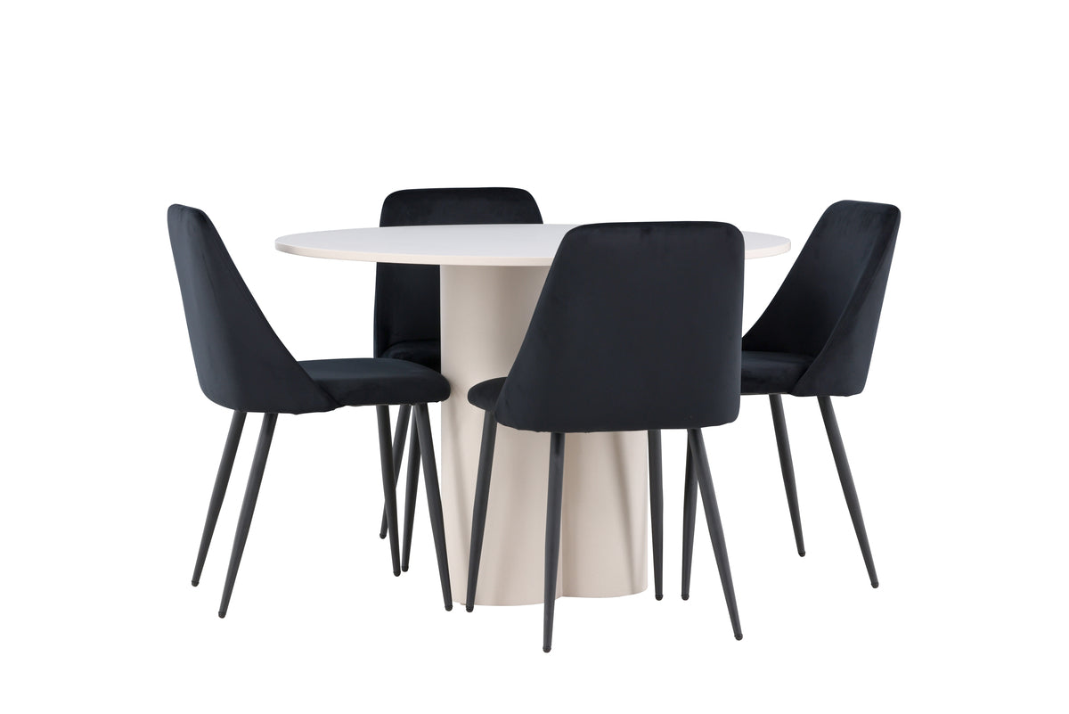 Venture Design Night & Olivia Matstolar 2-pack Svart + Runda Matbord ⌀110 Beige