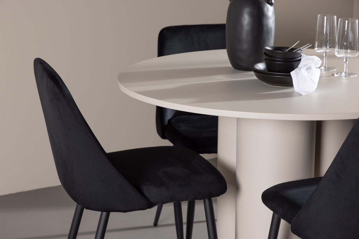 Venture Design Night & Olivia Matstolar 2-pack Svart + Runda Matbord ⌀110 Beige