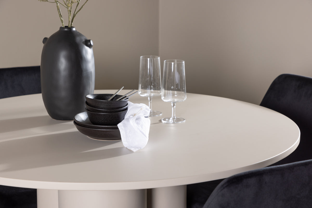 Venture Design Night & Olivia Matstolar 2-pack Svart + Runda Matbord ⌀110 Beige