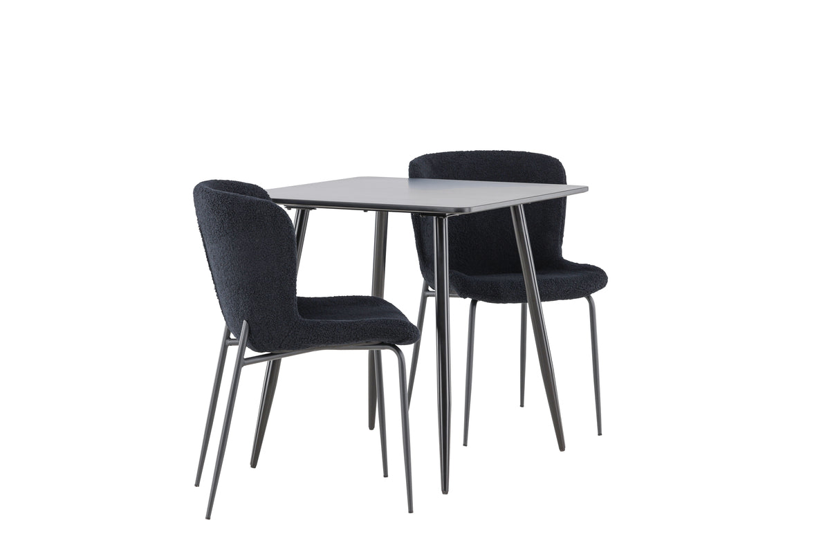 Venture Design Polar & Modesto Rektangulära Matbord 75 x 75 Svart + Matstolar 2-pack Svart
