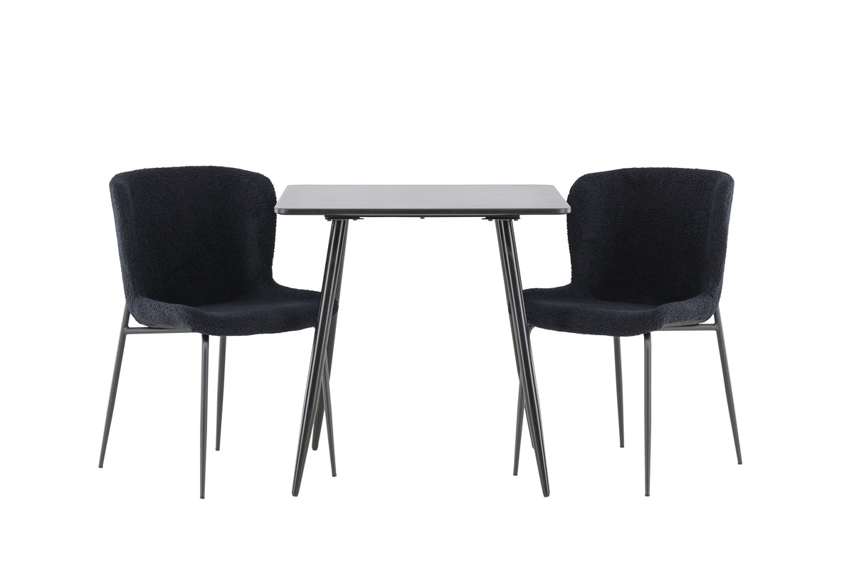 Venture Design Polar & Modesto Rektangulära Matbord 75 x 75 Svart + Matstolar 2-pack Svart