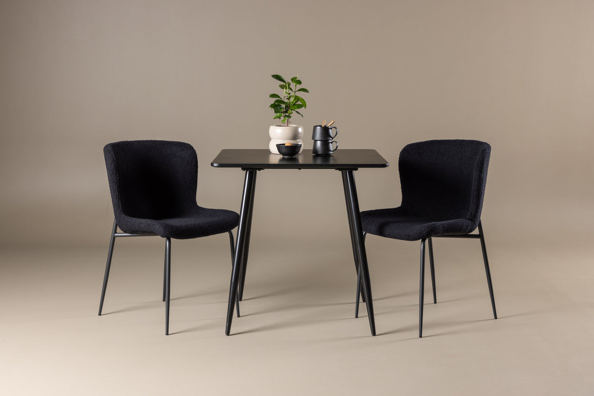 Venture Design Polar & Modesto Rektangulära Matbord 75 x 75 Svart + Matstolar 2-pack Svart