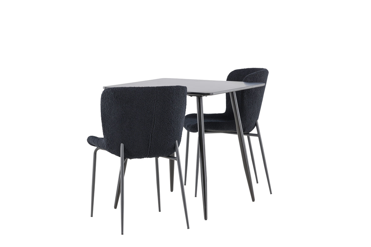 Venture Design Polar & Modesto Rektangulära Matbord 75 x 75 Svart + Matstolar 2-pack Svart