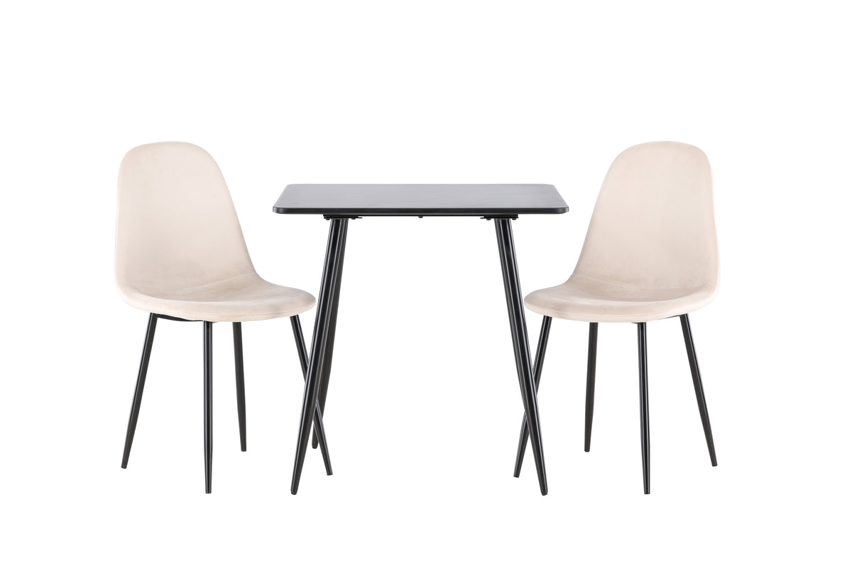 Venture Design Polar Matstolar 2-pack Beige + Rektangulära Matbord 75 x 75 Svart