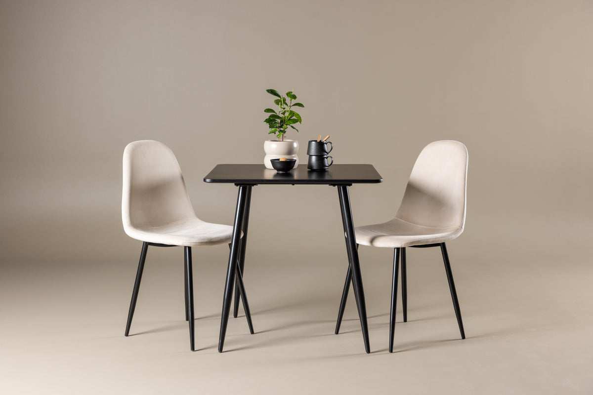 Venture Design Polar Matstolar 2-pack Beige + Rektangulära Matbord 75 x 75 Svart