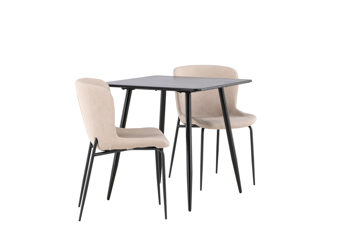 Venture Design Modesto & Polar Matstolar 2-pack Beige + Rektangulära Matbord 75 x 75 Svart