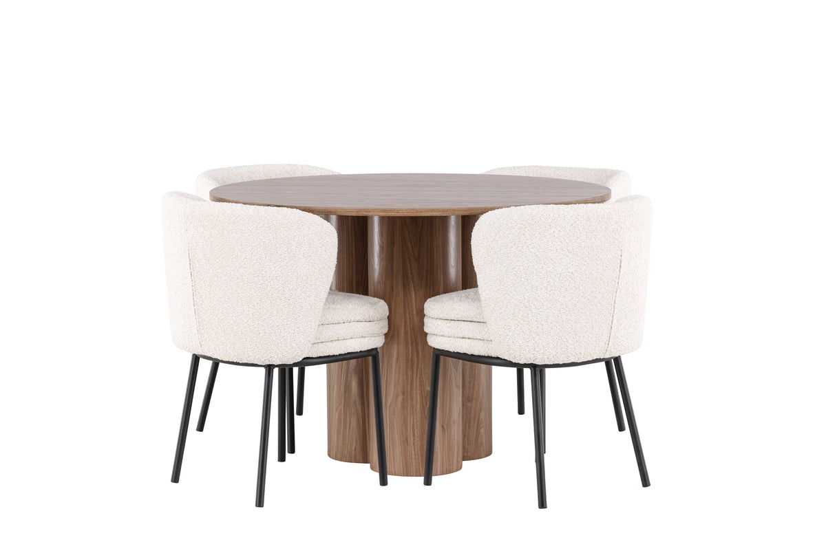 Venture Design Agnes & Olivia Matstolar 2-pack Vit + Runda Matbord ⌀110 Brun