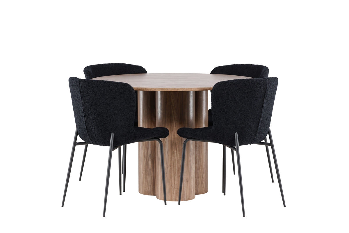 Venture Design Modesto & Olivia Matstolar 2-pack Svart + Runda Matbord ⌀110 Brun