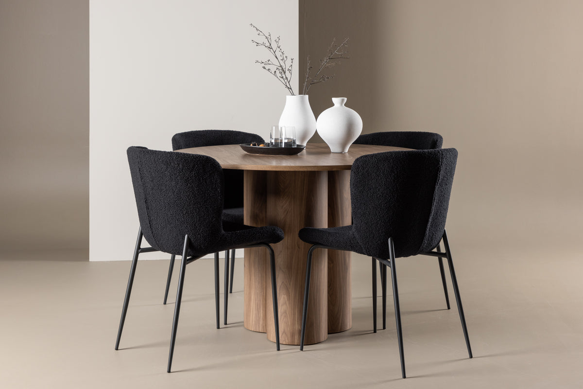Venture Design Modesto & Olivia Matstolar 2-pack Svart + Runda Matbord ⌀110 Brun