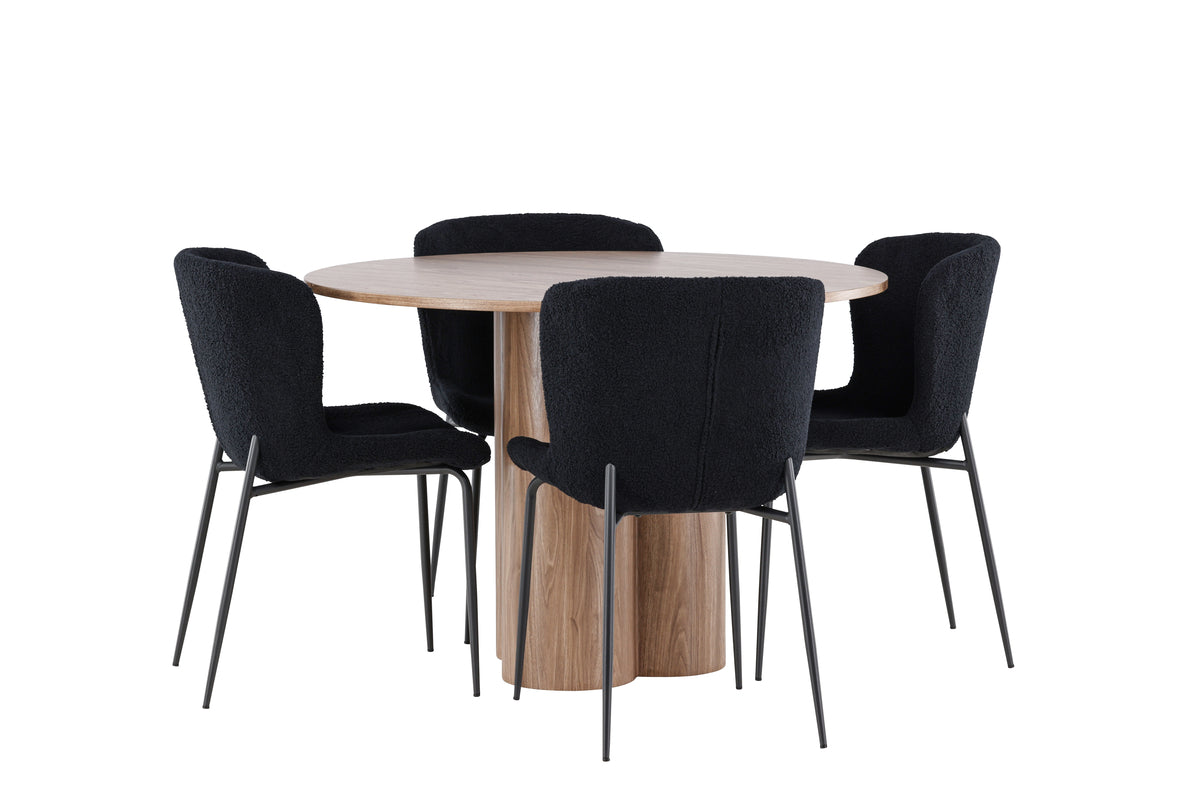 Venture Design Modesto & Olivia Matstolar 2-pack Svart + Runda Matbord ⌀110 Brun