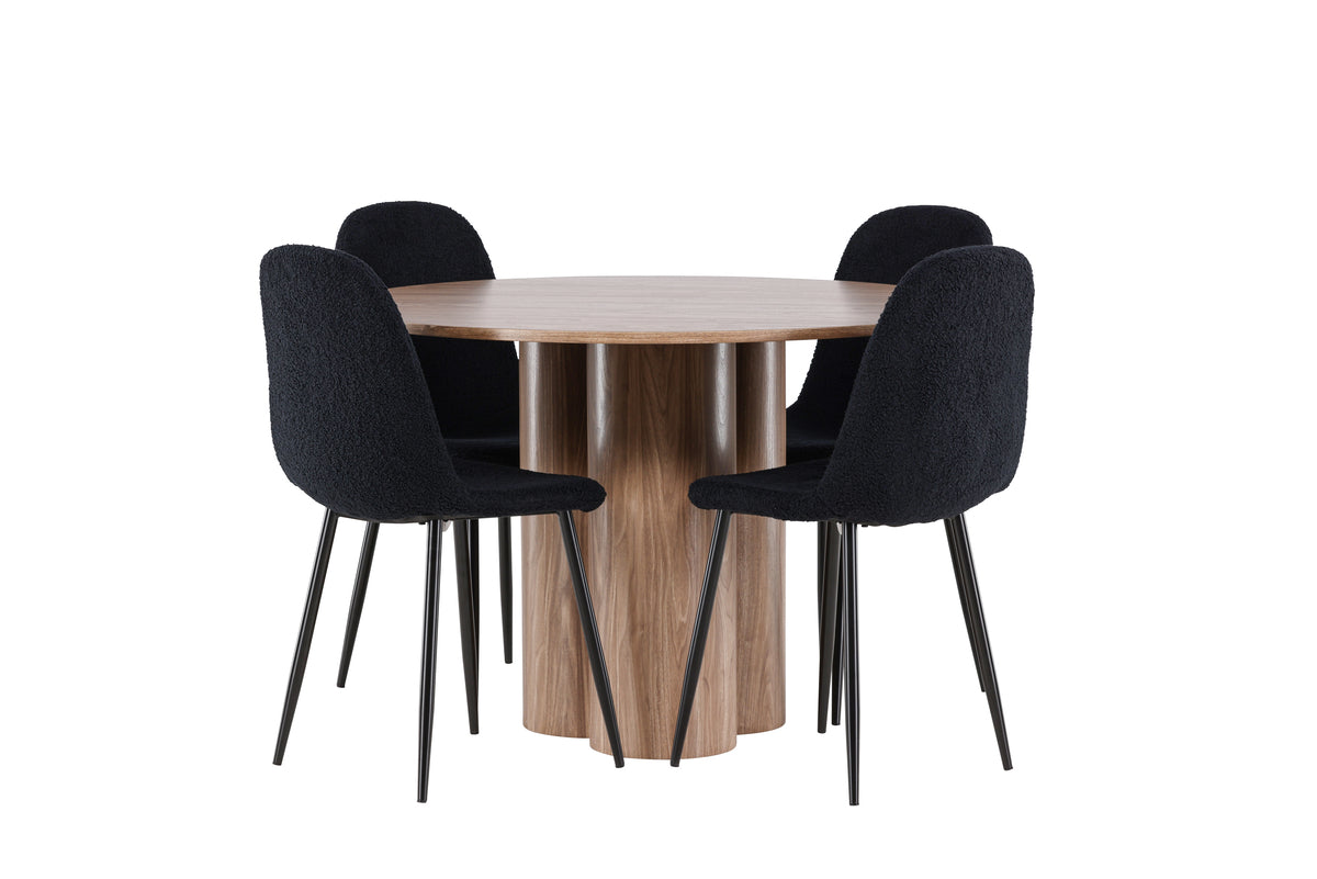 Venture Design Polar & Olivia Matstolar 2-pack Svart + Runda Matbord ⌀110 Brun