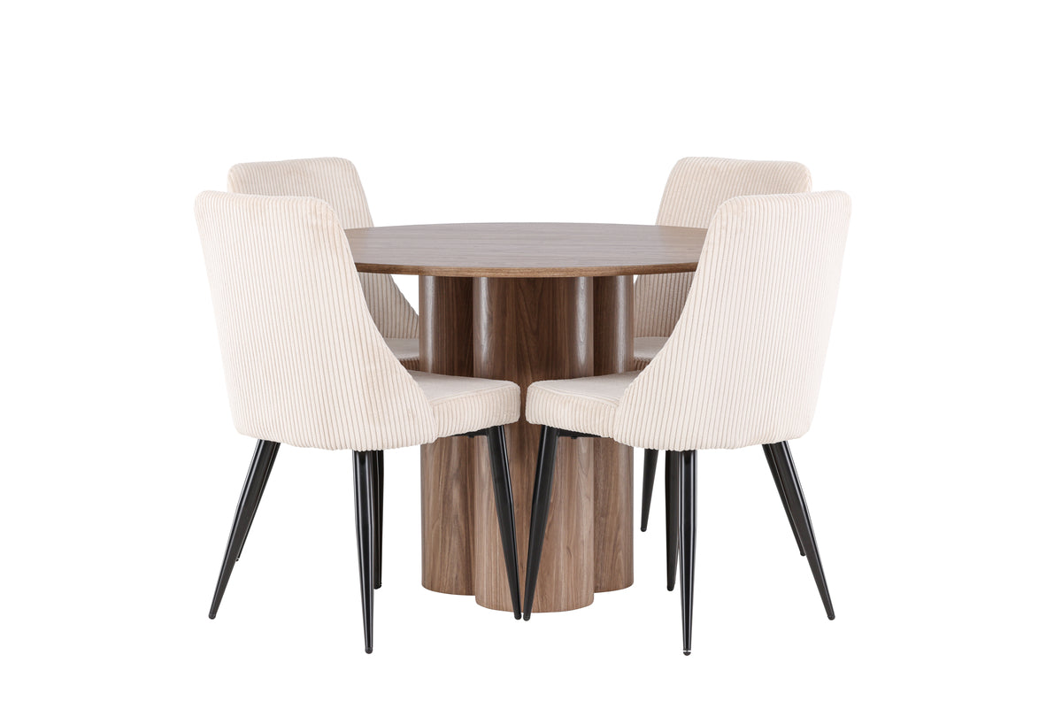 Venture Design Leone & Olivia Matstolar 2-pack Beige + Runda Matbord ⌀110 Brun