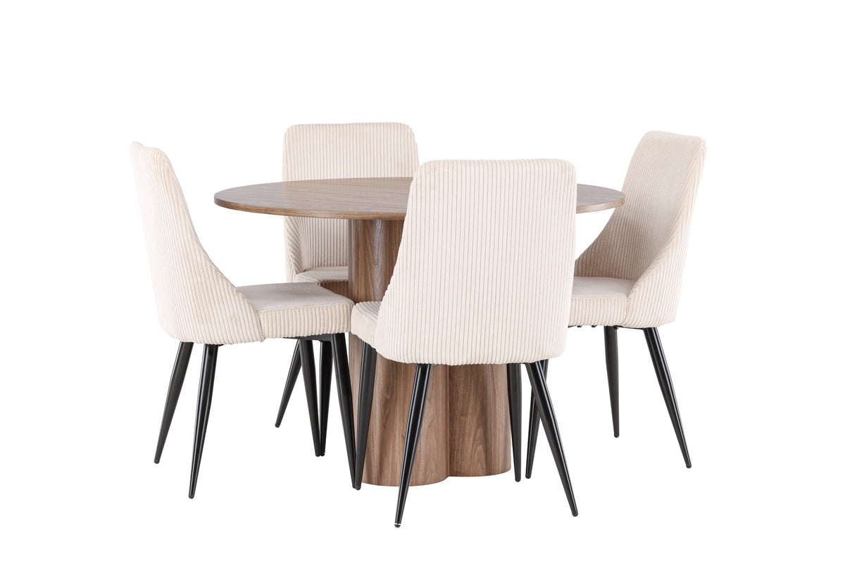 Venture Design Leone & Olivia Matstolar 2-pack Beige + Runda Matbord ⌀110 Brun