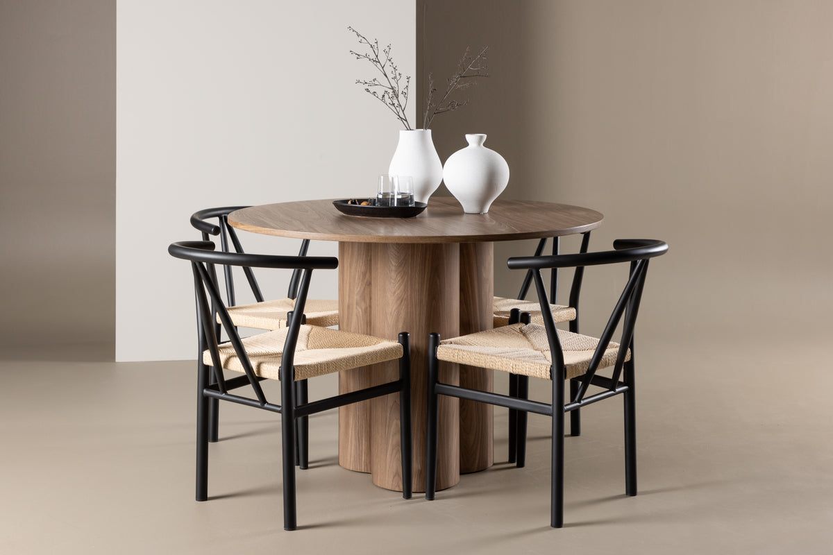 Venture Design Alfons & Olivia Matstolar Svart + Runda Matbord ⌀110 Brun