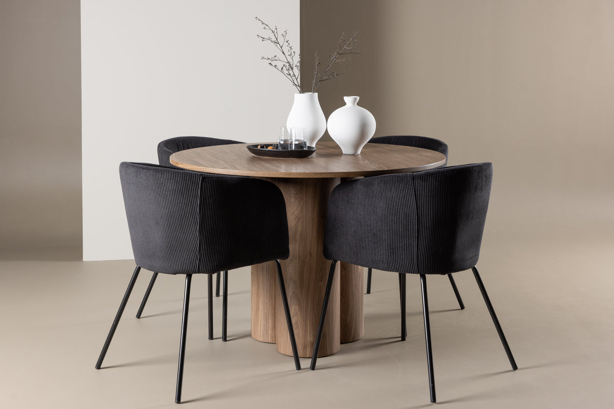 Venture Design Berit & Olivia Matstolar Svart + Runda Matbord ⌀110 Brun
