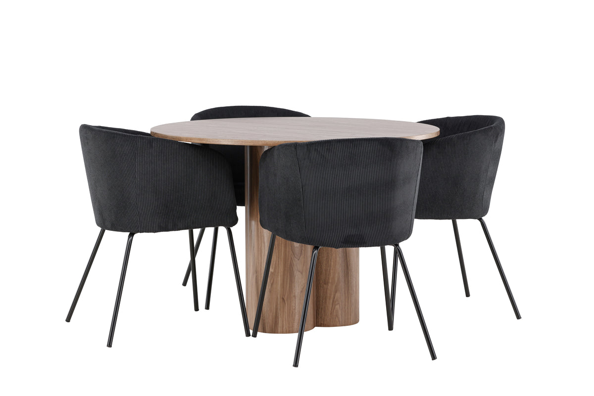 Venture Design Berit & Olivia Matstolar Svart + Runda Matbord ⌀110 Brun