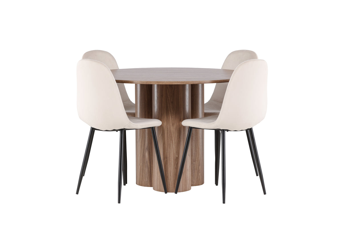 Venture Design Polar & Olivia Matstolar 2-pack Beige + Runda Matbord ⌀110 Brun