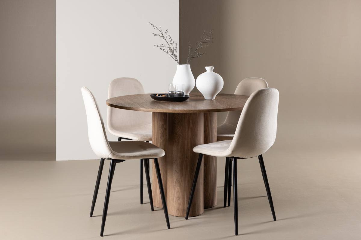Venture Design Polar & Olivia Matstolar 2-pack Beige + Runda Matbord ⌀110 Brun