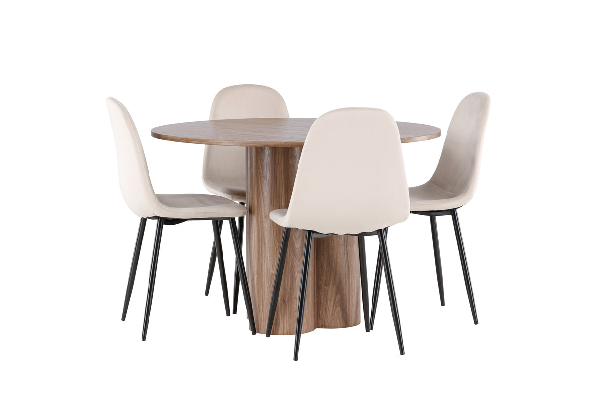 Venture Design Polar & Olivia Matstolar 2-pack Beige + Runda Matbord ⌀110 Brun