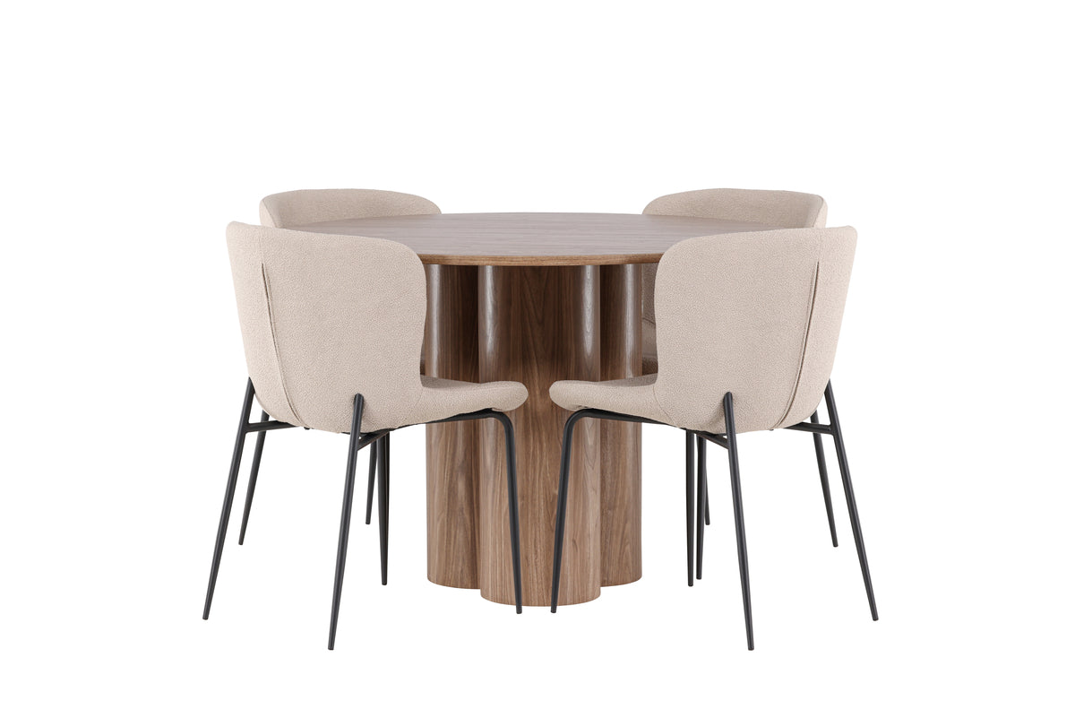 Venture Design Modesto & Olivia Matstolar 2-pack Beige + Runda Matbord ⌀110 Brun