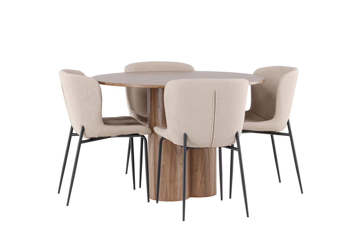 Venture Design Modesto & Olivia Matstolar 2-pack Beige + Runda Matbord ⌀110 Brun