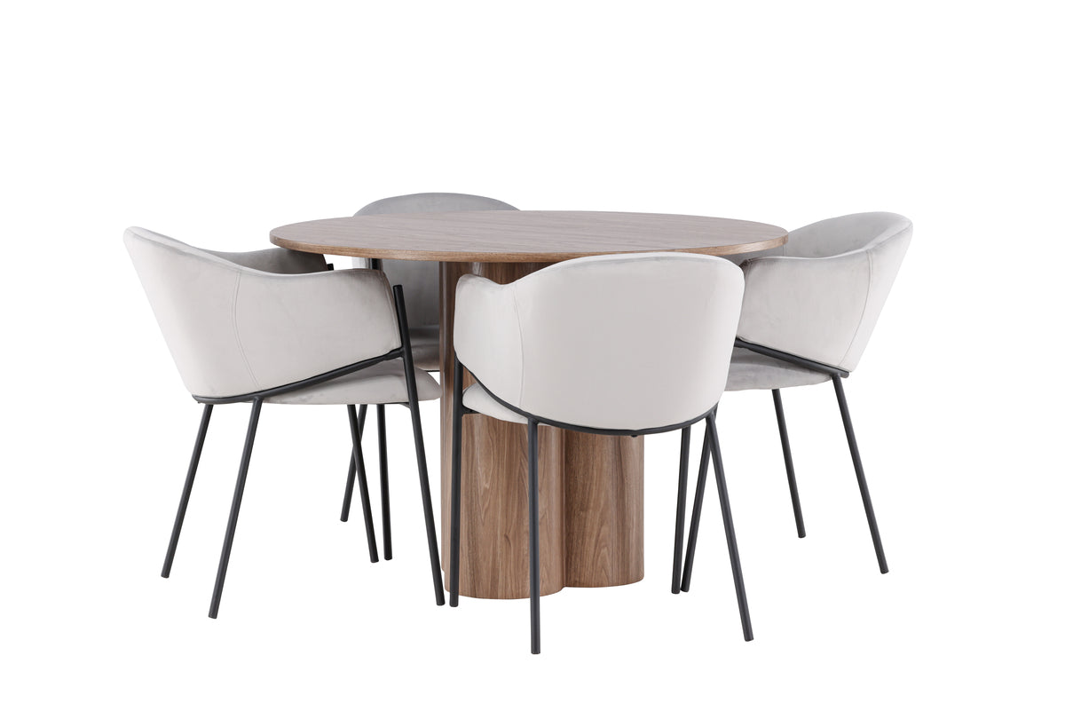 Venture Design Evelina & Olivia Matstolar 2-pack Grå + Runda Matbord ⌀110 Brun